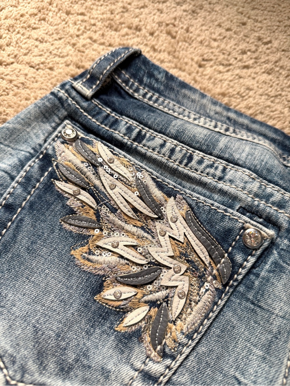 Womens Miss Me Jeans Size 29 Skinny Embellished Y2K Rhinestone Angel blue - Picture 5 of 10